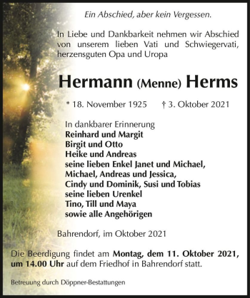 Traueranzeige von Hermann 
