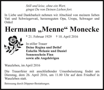 Traueranzeige von Hermann 