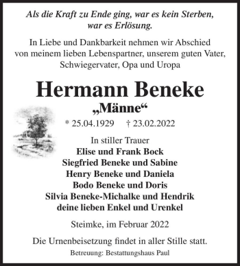 Traueranzeige von Hermann 
