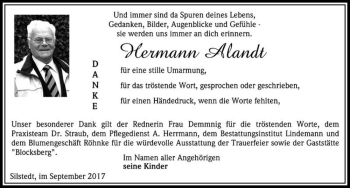 Traueranzeige von Hermann Alandt  von Magdeburger Volksstimme