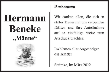 Traueranzeige von Hermann Beneke 