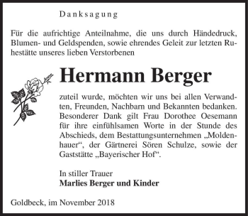 Traueranzeige von Hermann Berger  von Magdeburger Volksstimme