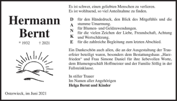 Traueranzeige von Hermann Bernt  von Magdeburger Volksstimme