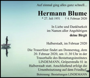 Traueranzeige von Hermann Blume  von Magdeburger Volksstimme