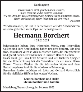 Traueranzeige von Hermann Borchert  von Magdeburger Volksstimme