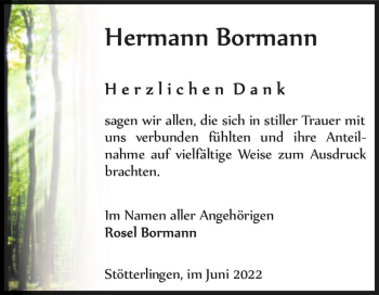 Traueranzeige von Hermann Bormann  von Magdeburger Volksstimme