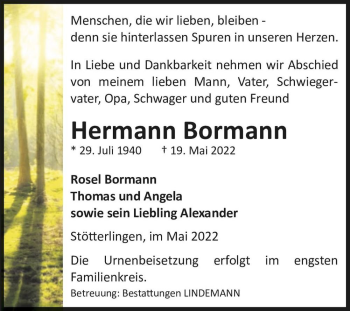 Traueranzeige von Hermann Bormann  von Magdeburger Volksstimme