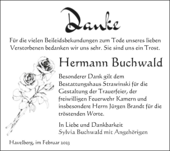 Traueranzeige von Hermann Buchwald  von Magdeburger Volksstimme