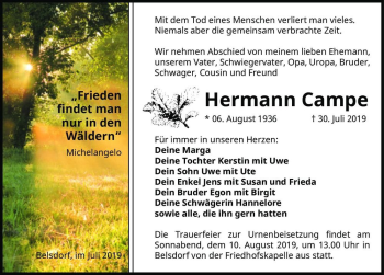 Traueranzeige von Hermann Campe  von Magdeburger Volksstimme