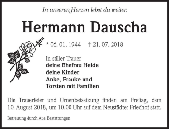 Traueranzeige von Hermann Dauscha  von Magdeburger Volksstimme