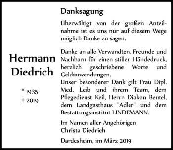 Traueranzeige von Hermann Diedrich  von Magdeburger Volksstimme