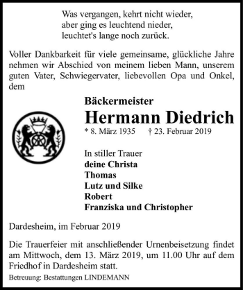 Traueranzeige von Hermann Diedrich  von Magdeburger Volksstimme