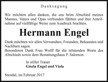 Traueranzeige von Hermann Engel  von Magdeburger Volksstimme