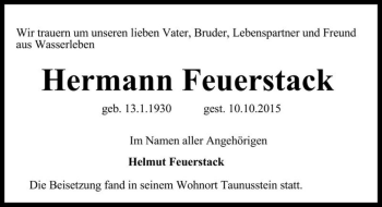 Traueranzeige von Hermann Feuerstack  von Magdeburger Volksstimme