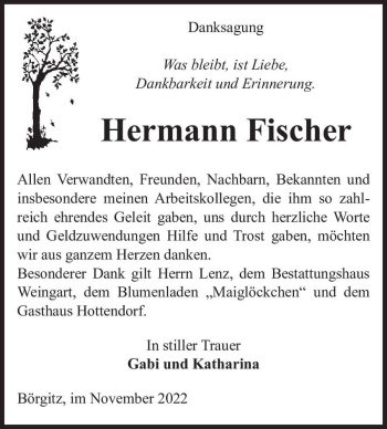 Traueranzeige von Hermann Fischer  von Magdeburger Volksstimme