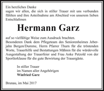 Traueranzeige von Hermann Garz  von Magdeburger Volksstimme