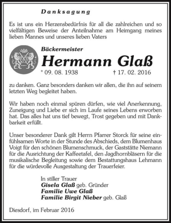 Traueranzeige von Hermann Glaß  von Magdeburger Volksstimme