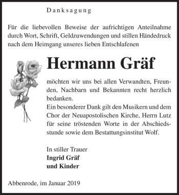 Traueranzeige von Hermann Gräf  von Magdeburger Volksstimme
