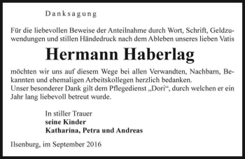 Traueranzeige von Hermann Haberlag  von Magdeburger Volksstimme