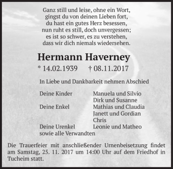 Traueranzeige von Hermann Haverney  von Magdeburger Volksstimme