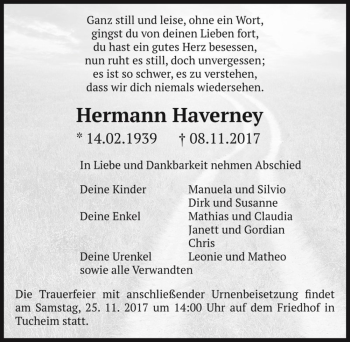 Traueranzeige von Hermann Haverney  von Magdeburger Volksstimme
