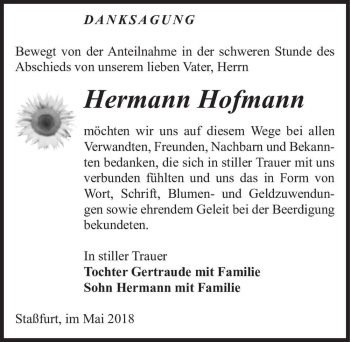 Traueranzeige von Hermann Hofmann  von Magdeburger Volksstimme