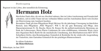 Traueranzeige von Hermann Holz  von Magdeburger Volksstimme
