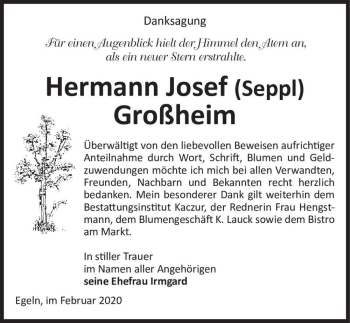 Traueranzeige von Hermann Josef (Seppl) Großheim  von Magdeburger Volksstimme