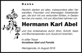 Traueranzeige von Hermann Karl Abel  von Magdeburger Volksstimme