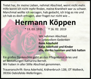 Traueranzeige von Hermann Köppen  von Magdeburger Volksstimme