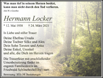 Traueranzeige von Hermann Locker  von Magdeburger Volksstimme