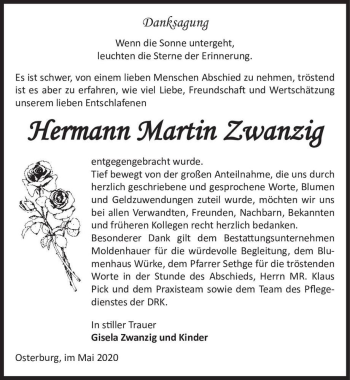Traueranzeige von Hermann Martin Zwanzig  von Magdeburger Volksstimme