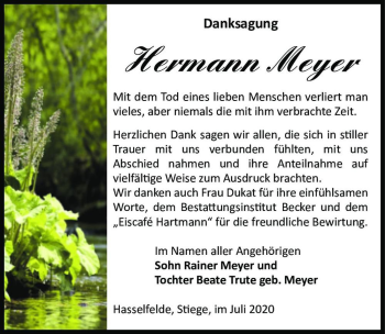 Traueranzeige von Hermann Meyer  von Magdeburger Volksstimme
