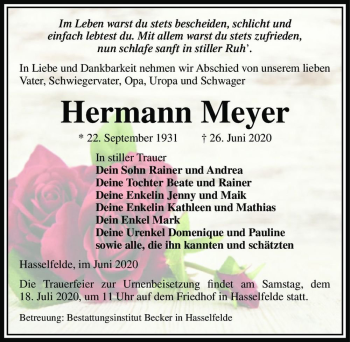 Traueranzeige von Hermann Meyer  von Magdeburger Volksstimme