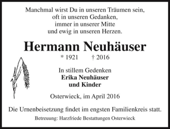 Traueranzeige von Hermann Neuhäuser  von Magdeburger Volksstimme