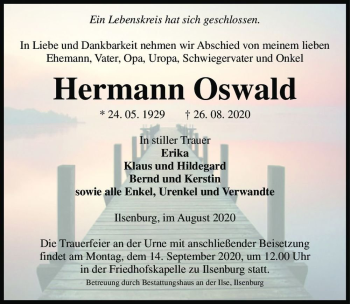 Traueranzeige von Hermann Oswald  von Magdeburger Volksstimme