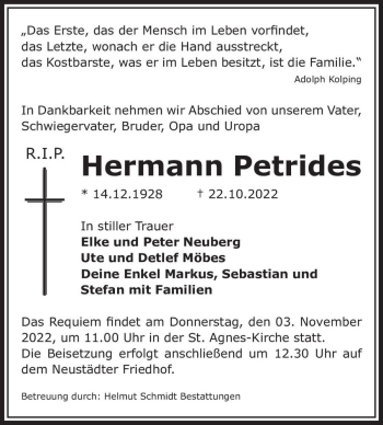 Traueranzeige von Hermann Petrides  von Magdeburger Volksstimme