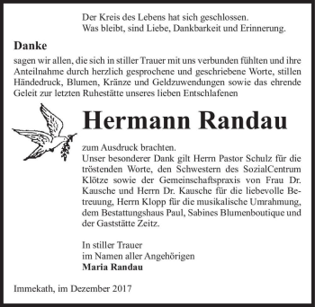 Traueranzeige von Hermann Randau  von Magdeburger Volksstimme