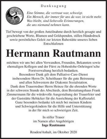 Traueranzeige von Hermann Rautmann  von Magdeburger Volksstimme