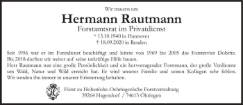Traueranzeige von Hermann Rautmann  von Magdeburger Volksstimme