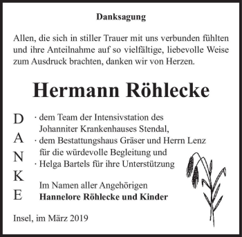 Traueranzeige von Hermann Röhlecke  von Magdeburger Volksstimme