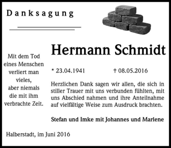 Traueranzeige von Hermann Schmidt  von Magdeburger Volksstimme