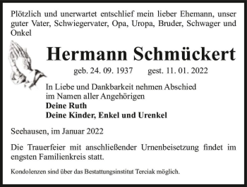 Traueranzeige von Hermann Schmückert  von Magdeburger Volksstimme