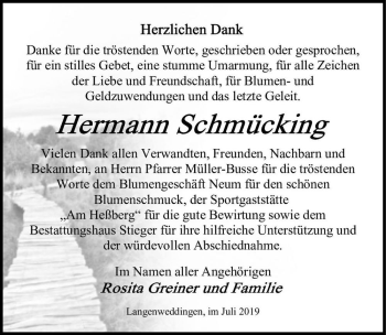 Traueranzeige von Hermann Schmücking  von Magdeburger Volksstimme