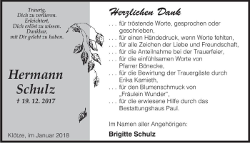 Traueranzeige von Hermann Schulz  von Magdeburger Volksstimme