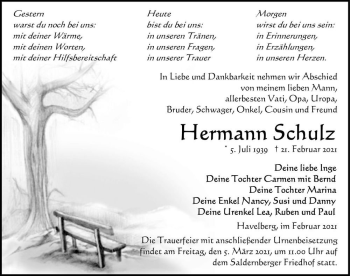 Traueranzeige von Hermann Schulz  von Magdeburger Volksstimme