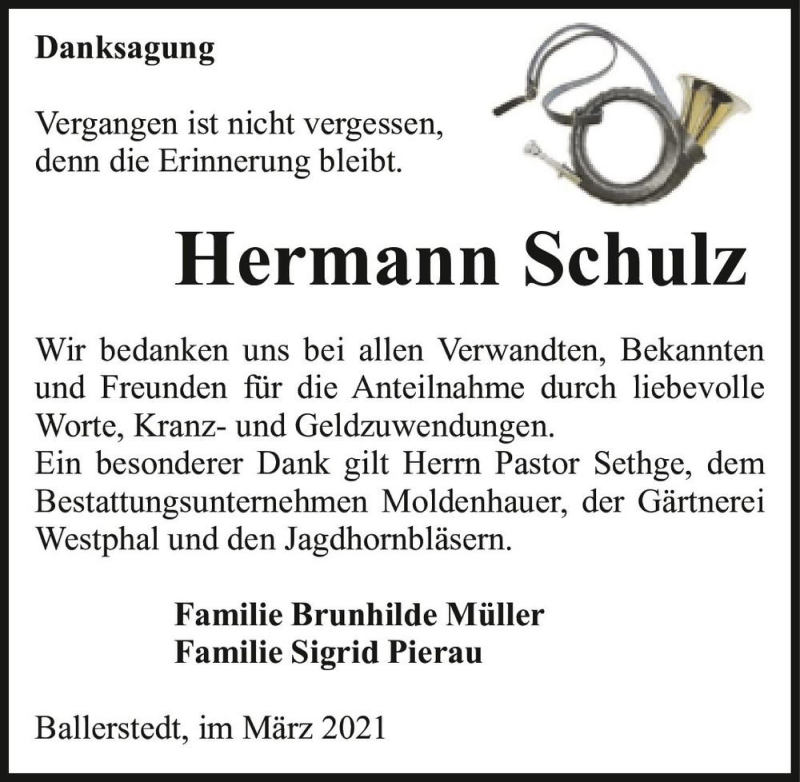  Traueranzeige für Hermann Schulz  vom 20.03.2021 aus Magdeburger Volksstimme