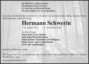 Traueranzeige von Hermann Schwerin  von Magdeburger Volksstimme