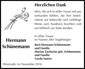 Traueranzeige von Hermann Schünemann  von Magdeburger Volksstimme
