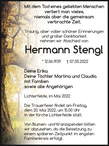 Traueranzeige von Hermann Stengl  von Magdeburger Volksstimme